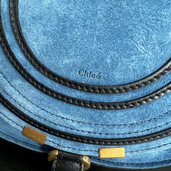 Brand New With Tags Chloe Marcie Cross Body Saddle Blue Suede Bag - Picture 4 of 13